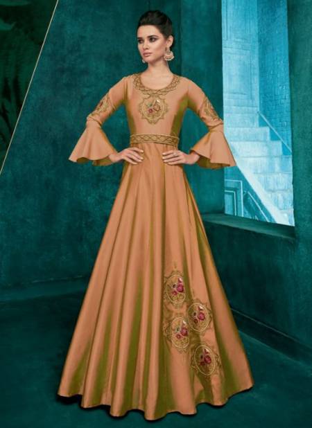 Chikoo Colour Rozi Vol 1 Vardan New latest Designer Festive Wear Triva Silk Gown Collection 51011